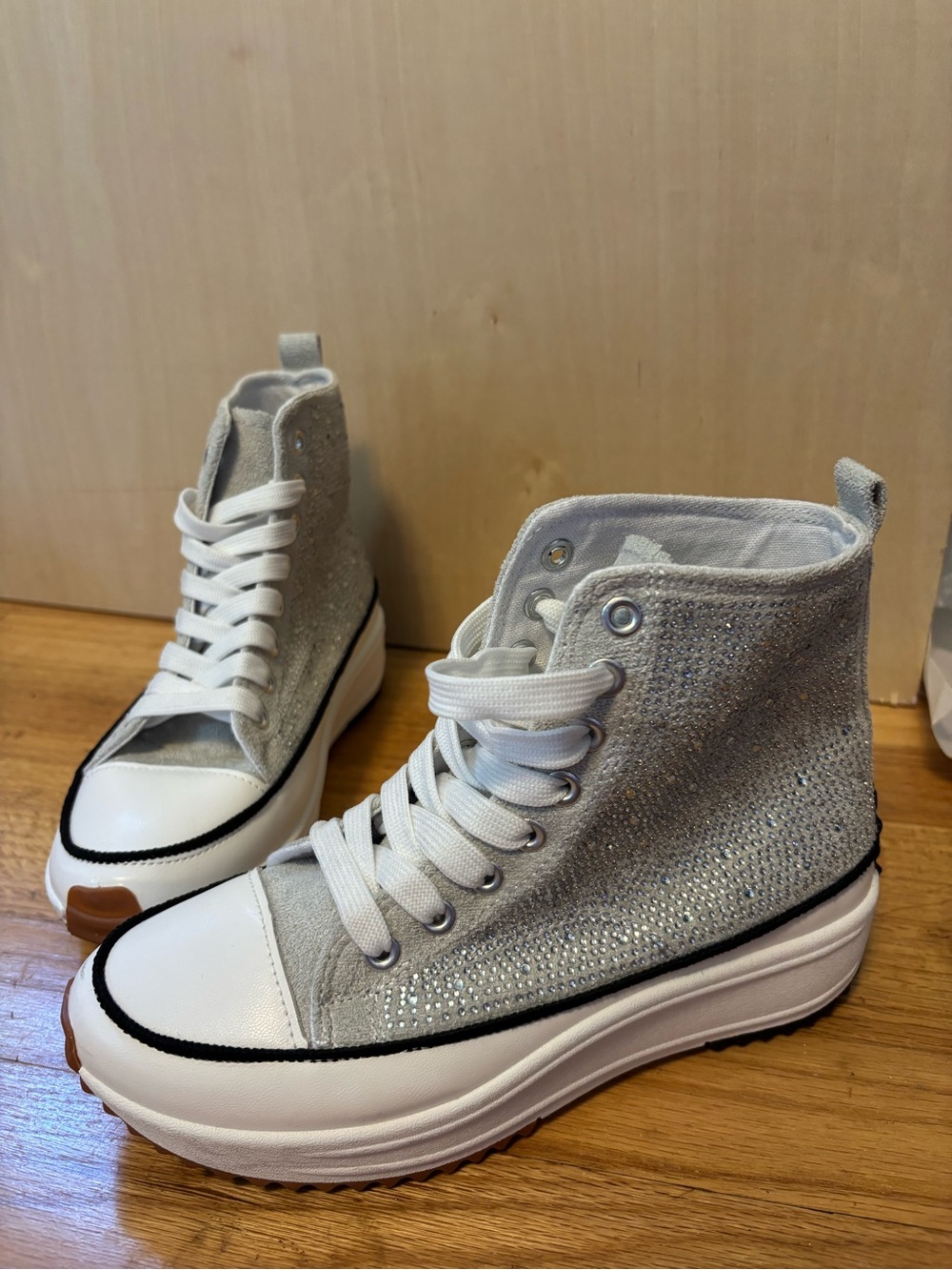 Mudd Rhinestone High Top Platforms - Silver Sz 6